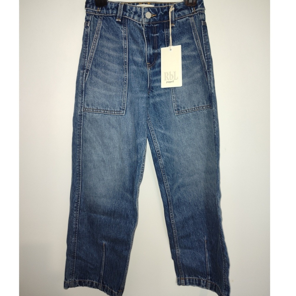 RbLpuppeT Women High Waisted Patch Pocket Straight Leg Jeans Medium Wash Size 24